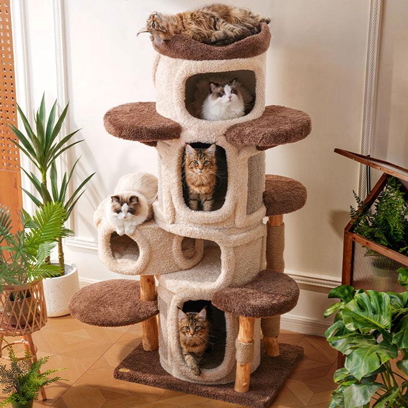 Deluxe stort trädhus för kattklätterställning