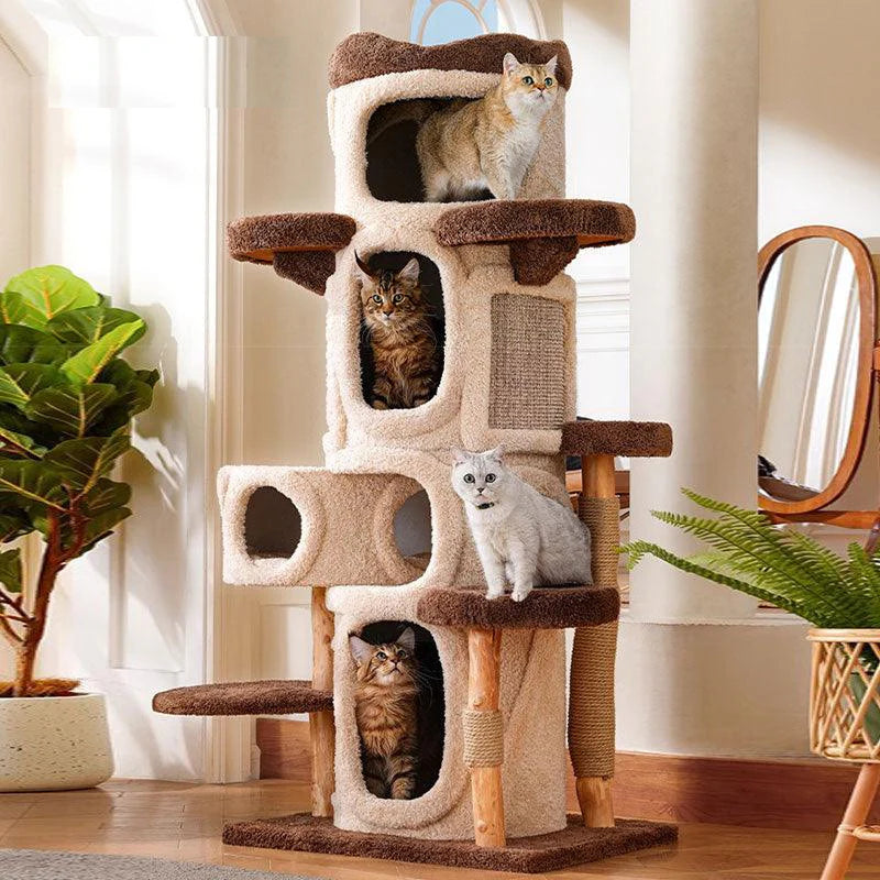 Deluxe stort trädhus för kattklätterställning